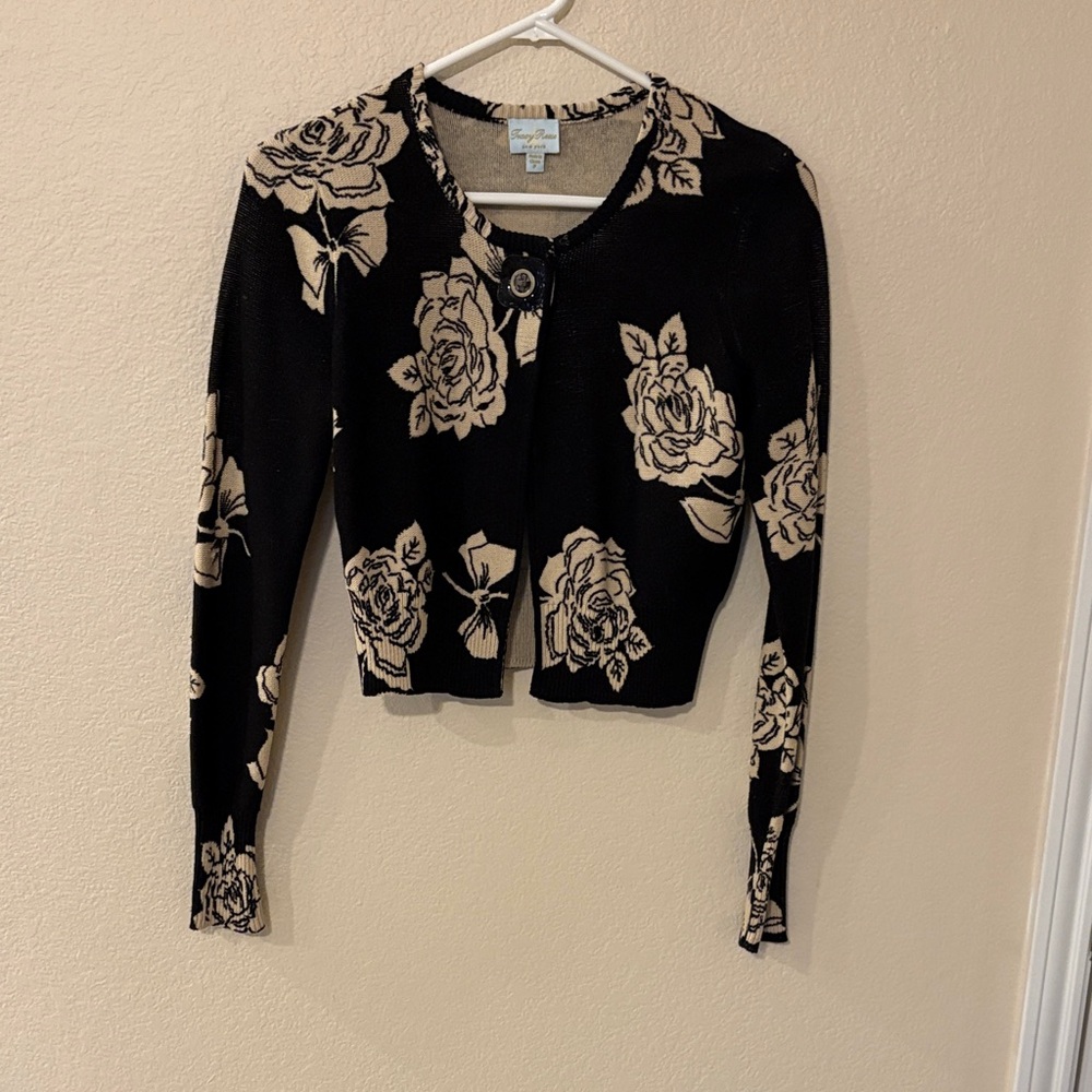 Tracy Reese Black and Cream Floral Cardigan
